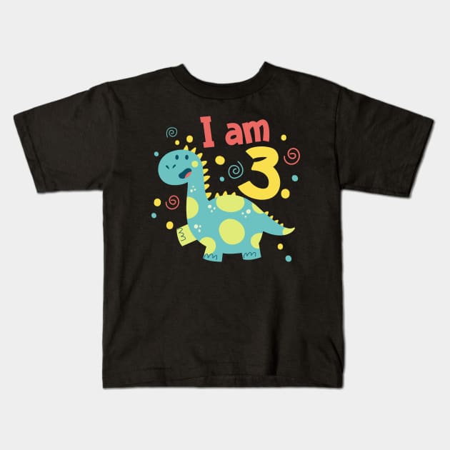 Dinosaur 3rd Birthday Kids Kids T-Shirt by Foxxy Merch